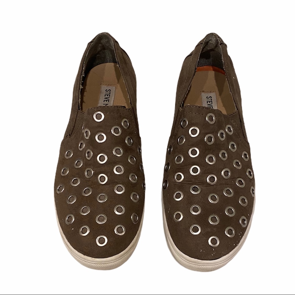 Steve Madden Green Slip On Sneakers Grommets 6 Silver Comfort Canvas Shoes